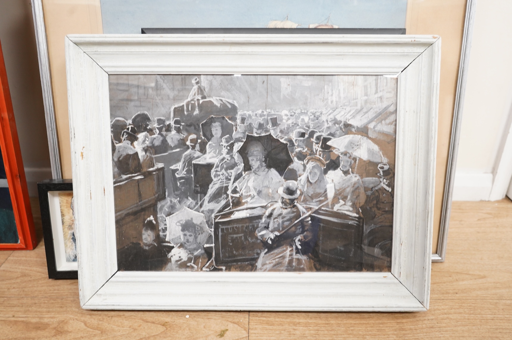 Attributed to Lucien Davis RI (1860-1941), ‘Rush Hour, Piccadilly’, unsigned, en grisaille gouache on card, 33 x 47cm, Provenance: Bonhams, London, Knightsbridge, 28th February 2006, Lot 62